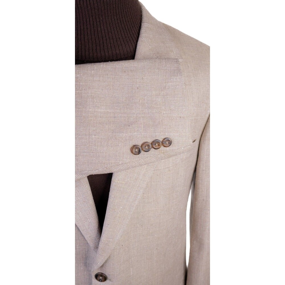 SAVILE ROW Sport Coat Blazer Beige Sz 42L Beige 100% Silk Two Button Jacket - Picture 7 of 15